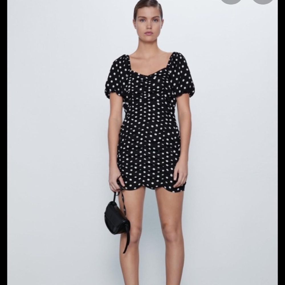 Zara Polkadot Ruched Dress - M